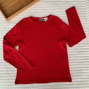VTG Oversized Red Shirt Top Scalloped Crewneck Long Sleeve Erika & Co. Women’s S